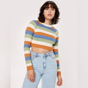 Nasty Gal Stripe Rib Knit Crop Long Sleeve